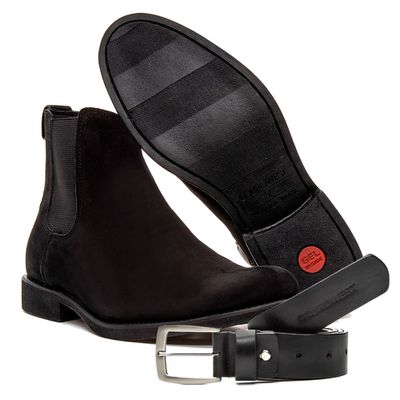 KIT BOTA CHELSEA E CINTO COURO NOBUCK AVELUDADO PR... - COUROWEST