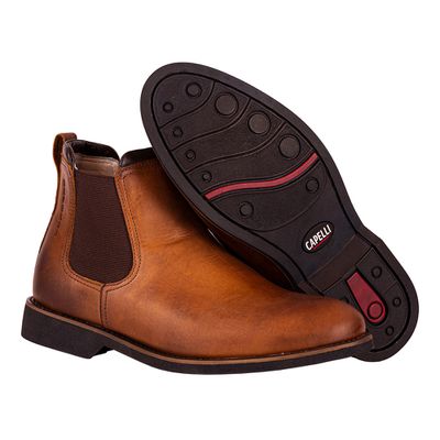 Botina Masculina Em Couro Na Cor Castor Bico Redondo - 1043-castor - CAPELLI BOOTS