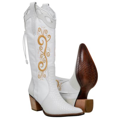 Bota Texana Bordada De Bico Fino Em Couro Legítimo Cor Napa Branco - 3... - CAPELLI BOOTS