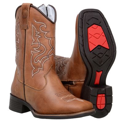 Bota Infantil Bico Quadrado Em Couro Nobre Cor Fóssil Castor Bordado B... - CAPELLI BOOTS