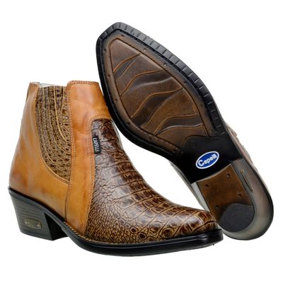 Botina Country Masculina De Couro Nobre Castor - 750-Castor - CAPELLI BOOTS