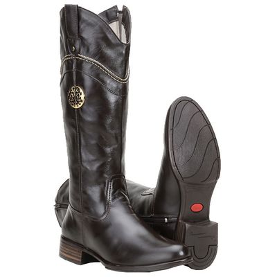 Bota Montaria Feminina Couro Legítimo Cano Alto Cor Napa Café - 3054 - CAPELLI BOOTS