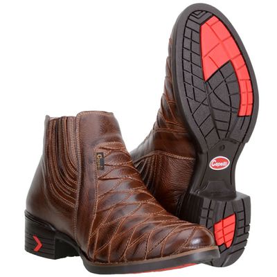 Botina Escamada Masculina Em Couro Nobre Cor Pinhão - 751-Esc - CAPELLI BOOTS