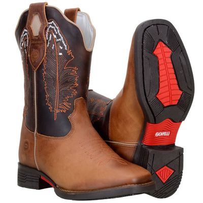 Bota Country Feminina Com Bordados De Penas Em Couro Castor Café - 521... - CAPELLI BOOTS