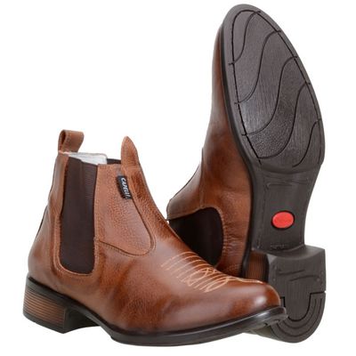 Botina Basic Feminina Em Couro Nobre Pinhão e Bico Redondo - 1037 - CAPELLI BOOTS