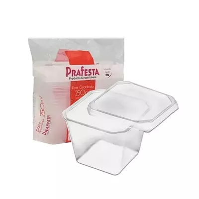 Pote Plástico Quadrado 250ml Com Tampa 