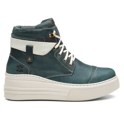 Coturno Feminino Plataforma Off White Fóssil Verde... - COUROETERRA