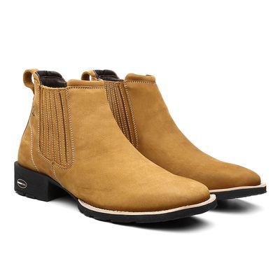 Botina Country Masculina Bico Quadrado Bufalado Ar... - COUROETERRA