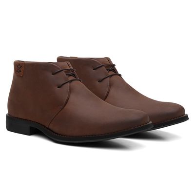Botina Conforto Mustang Café de Amarrar - Linha Co... - COUROETERRA