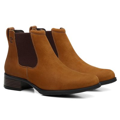 Bota/Botina Feminina Bufalado Castor Elástico Favo... - COUROETERRA