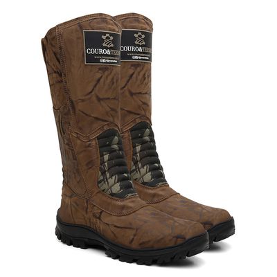 Coturno/Bota Couro Camuflado Café/Lona Camuflada V... - COUROETERRA