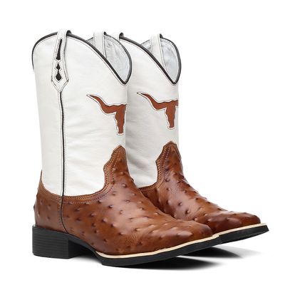 Bota Texana Feminina Estilizada Avestruz/Cara de B... - COUROETERRA