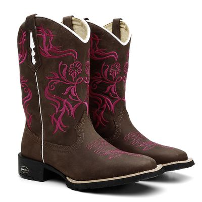 Bota Texana Feminina Crazy Horse Café Bordado Trib... - COUROETERRA