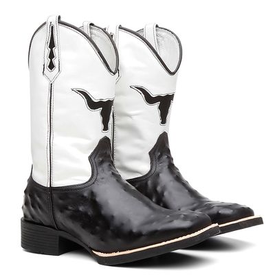 Bota Texana Feminina Estilizada Avestruz/Cara de B... - COUROETERRA