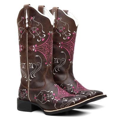 Bota Texana Feminina Bordado 902 Rosa Crazy Horse ... - COUROETERRA
