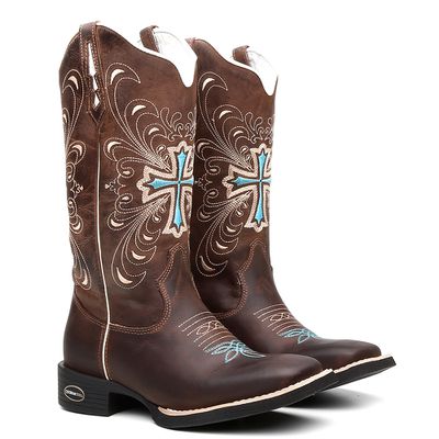 Bota Texana Feminina Bordado 905 Azul Crazy Horse ... - COUROETERRA