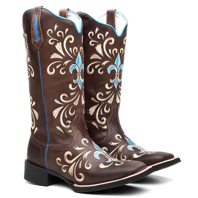 Bota Texana Feminina Bordado 910 Azul/Crazy Horse ... - COUROETERRA