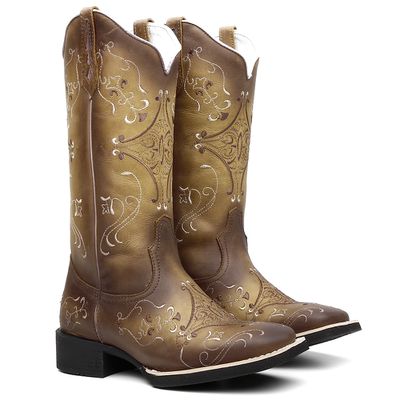 Bota Texana Feminina Bordado A902 Fóssil/Mostarda ... - COUROETERRA