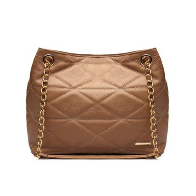 Bolsa Alça Corrente Matelassê Caramelo Couro Legít... - Cris Santos