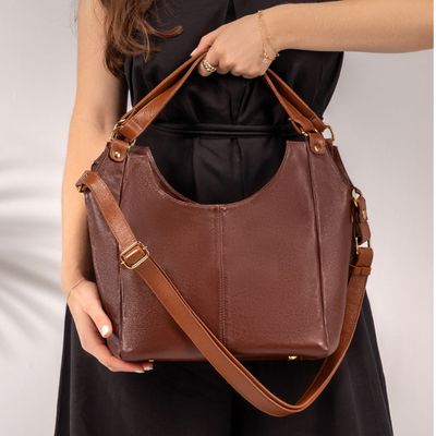 Bolsa Feminina em Couro Legítimo Meia Lua - Pinhão... - Cris Santos