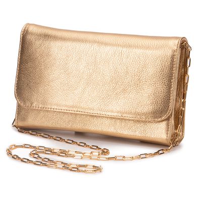 Bolsa Clutch Metalizada em Couro Tiracolo - Dourad - Cris Santos