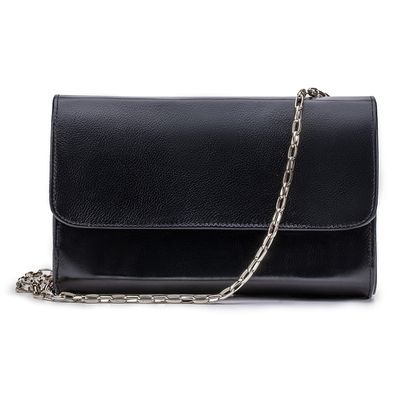 Bolsa Clutch Metalizada em Couro Tiracolo - Preta ... - Cris Santos