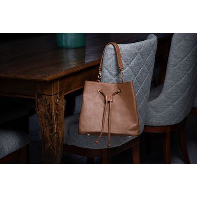 Bolsa Bucket Feminina Couro - Caramelo - Cris Santos