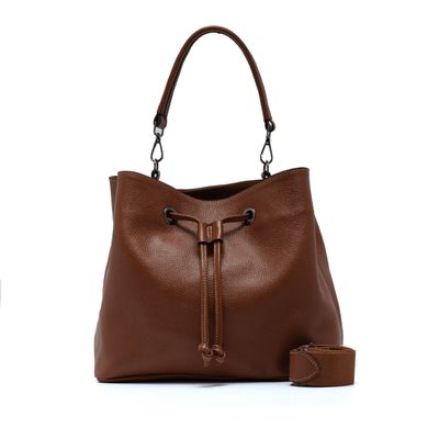 Bolsa Bucket Feminina Couro - Caramelo - Cris Santos