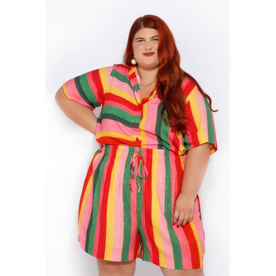 Short Viscose Listras Color - Plus Size - DELPHINA