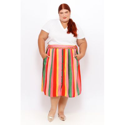 Saia Botões Listras Color - Plus Size - DELPHINA