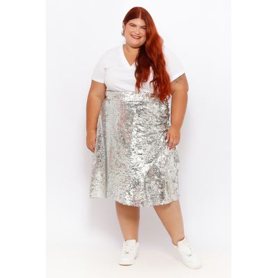 Saia Paetê Prata - Plus Size - DELPHINA