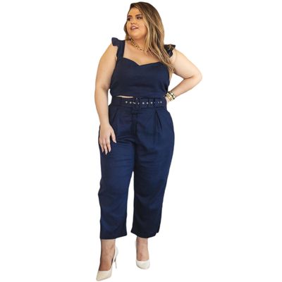 Top Babadinho Linho Azul Marinho - Plus Size - DELPHINA