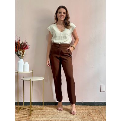 Calça Alfaiataria Leticia - Marrom - DONNA LELLA