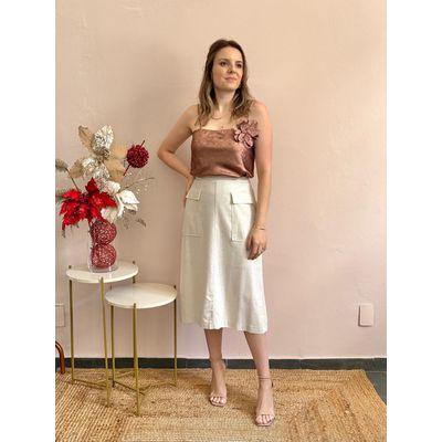 Saia Midi Linho Bolsos - DONNA LELLA