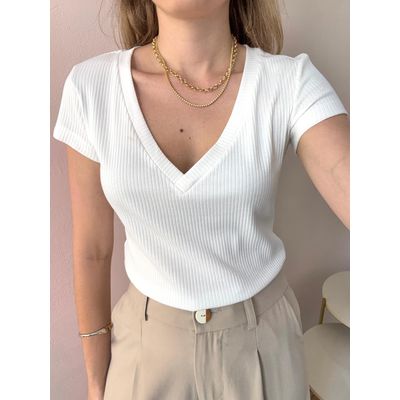 Blusa Decote V - Offwhite - DONNA LELLA
