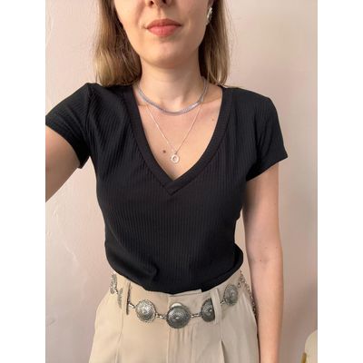 Blusa Decote V - Preta - DONNA LELLA