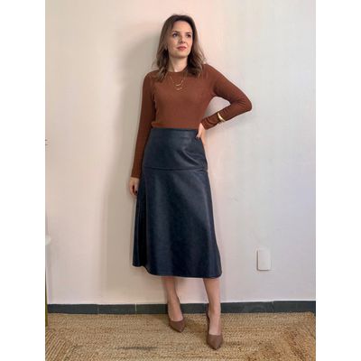 Saia PU Midi - Preto - DONNA LELLA
