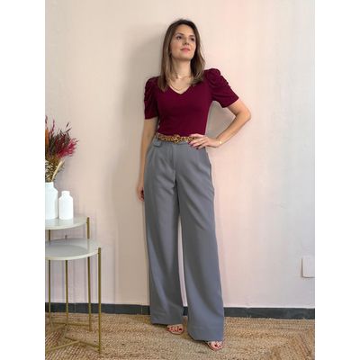 Calça Wide Leg Ananda - Cinza - DONNA LELLA
