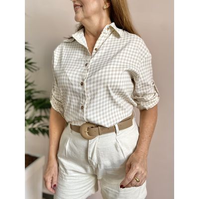 Camisa Juliane Vichy - Bege - DONNA LELLA