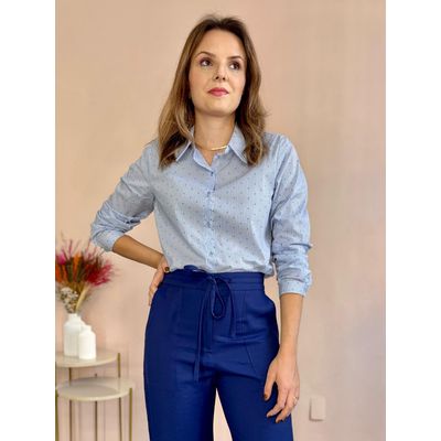 Camisa Tricoline Poá Listras - DONNA LELLA