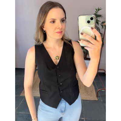 Colete Linho Alfaiataria - Preto - DONNA LELLA