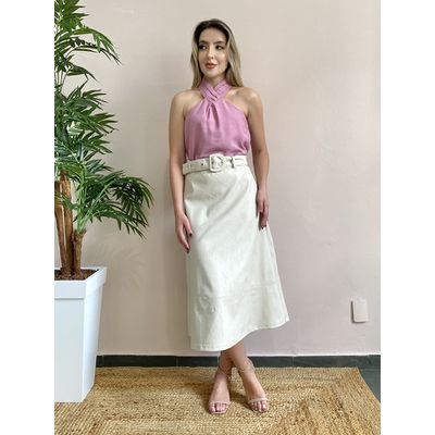 Saia Midi em PU - Bege - DONNA LELLA