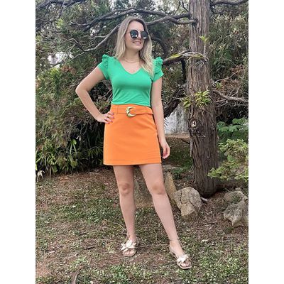 Shorts Saia com Cinto - Laranja - DONNA LELLA