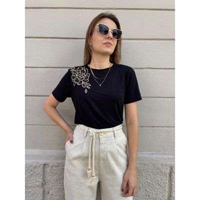 Tshirt Sarah Bordada - Preta - DONNA LELLA