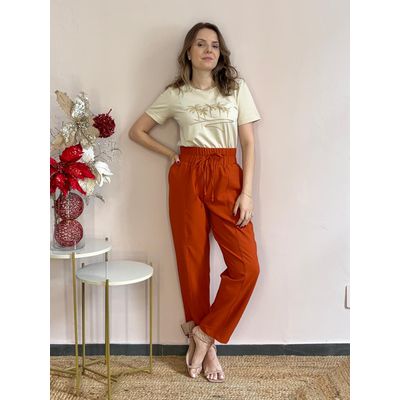 Calça Reta com Elástico - Cenoura - DONNA LELLA