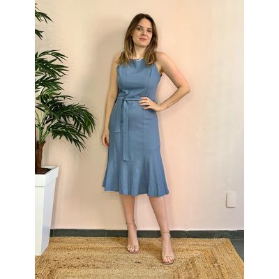 Vestido Linho Midi - Azul - DONNA LELLA