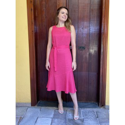 Vestido Linho Midi - Rosa - DONNA LELLA