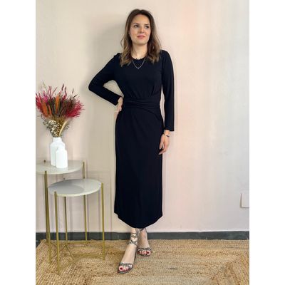 Vestido Midi Amarração - Preto - DONNA LELLA