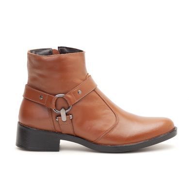 Bota Biker Boots Couro Cano Curto Conhaque - Shopfran