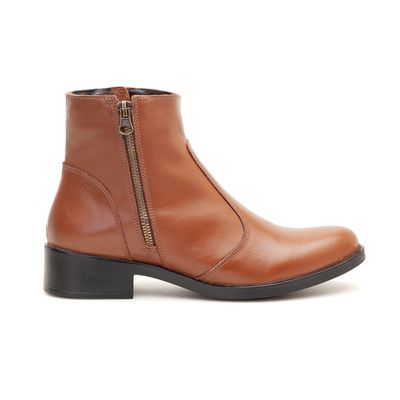 Bota Feminina Couro Cano Curto Conhaque - Shopfran